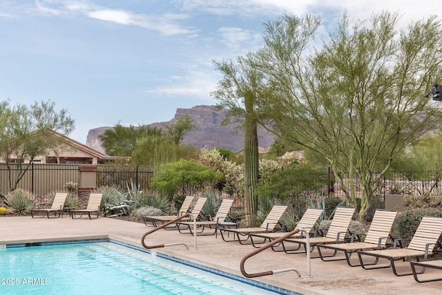 7145 E Cuernavaco Way, Gold Canyon, AZ 85118 - pool featuring a mountain view, fence, and a patio
