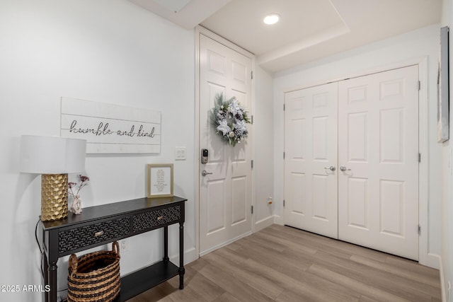 interior space with light hardwood / wood-style flooring