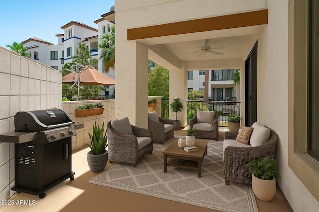2511 W Queen Creek Rd Unit 116, Chandler, AZ 85248 - view of patio / terrace with area for grilling, a ceiling fan, and an outdoor living space
