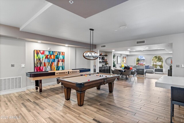 2511 W Queen Creek Rd Unit 116, Chandler, AZ 85248 - game room with light wood finished floors, billiards table, recessed lighting, baseboards, and a chandelier