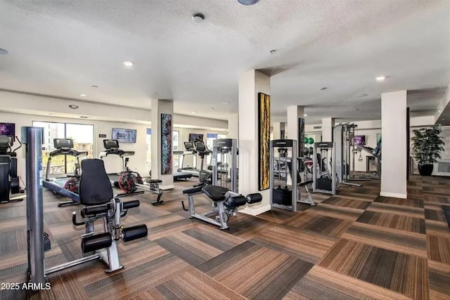 2511 W Queen Creek Rd Unit 116, Chandler, AZ 85248 - gym with carpet, baseboards, a textured ceiling, and recessed lighting