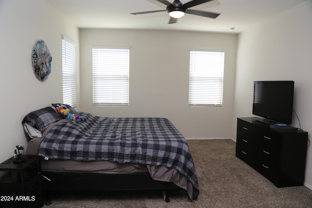 bedroom with carpet and ceiling fan