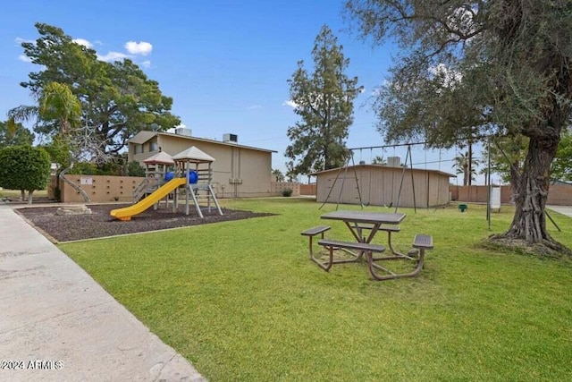 view of yard with a playground