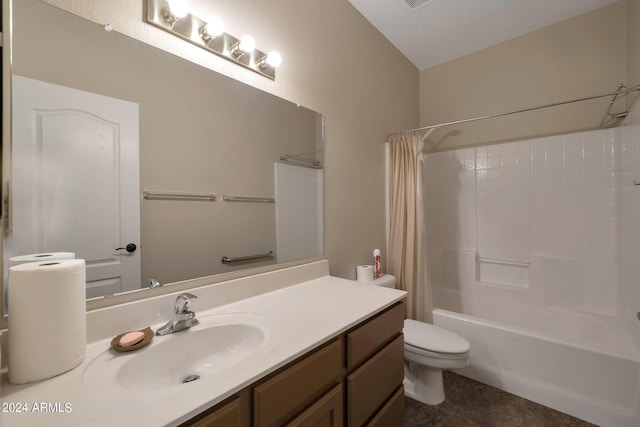 full bathroom featuring toilet, vanity, and shower / bath combo