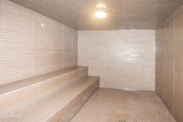 view of sauna featuring tile patterned floors