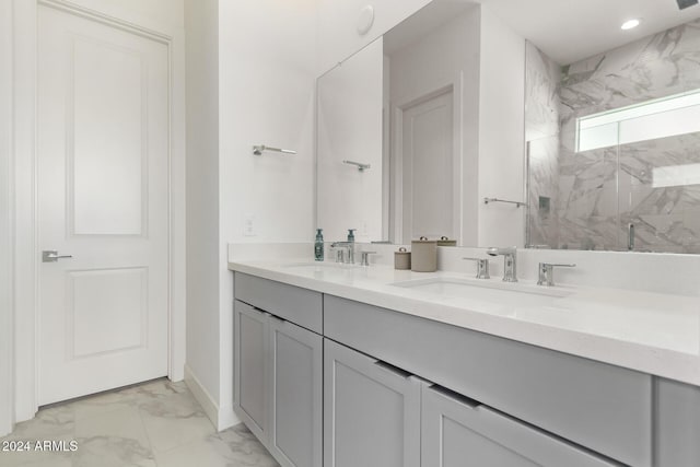 35612 N Lodestone Dr, San Tan Valley, AZ 85144 - full bathroom featuring marble finish flooring, a marble finish shower, double vanity, and recessed lighting