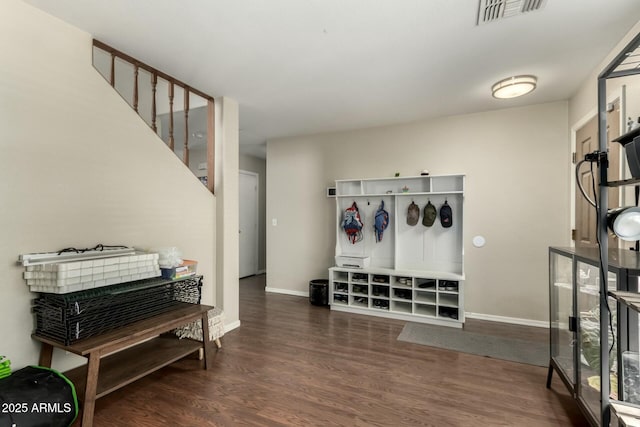 mudroom featuring dark wood-type flooring