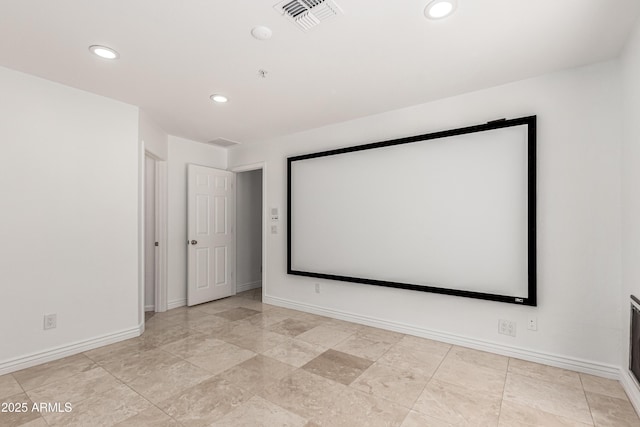 home theater with recessed lighting, baseboards, and visible vents