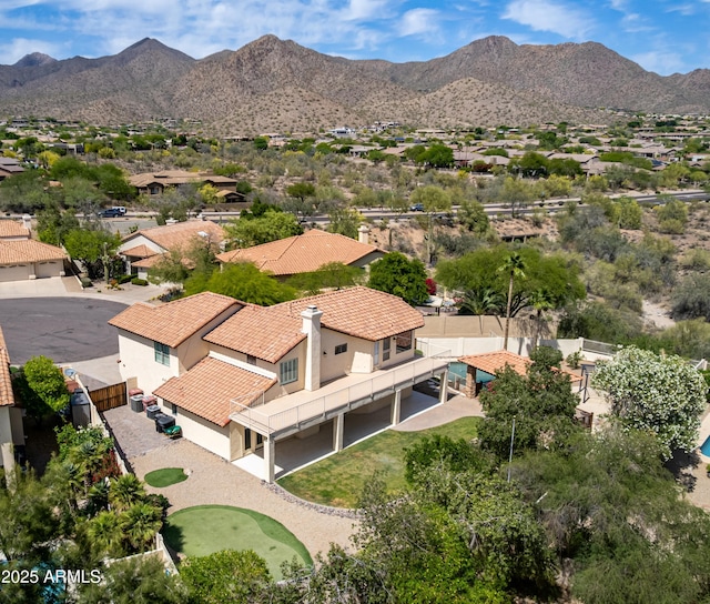 bird's eye view with a mountain view and a residential view