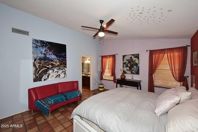 14605 S 35th Pl, Phoenix, AZ 85044 - bedroom featuring connected bathroom, a ceiling fan, and lofted ceiling