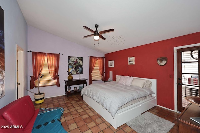 14605 S 35th Pl, Phoenix, AZ 85044 - tiled bedroom with vaulted ceiling and ceiling fan