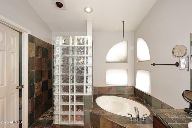 14605 S 35th Pl, Phoenix, AZ 85044 - full bathroom featuring walk in shower, a bath, and lofted ceiling