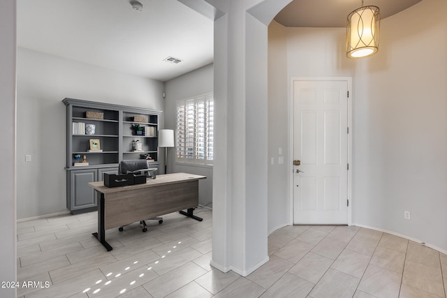 view of tiled home office