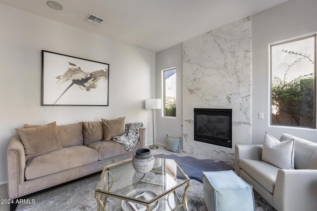 2340 W Horsetail Trl, Phoenix, AZ 85085 - living room with a premium fireplace