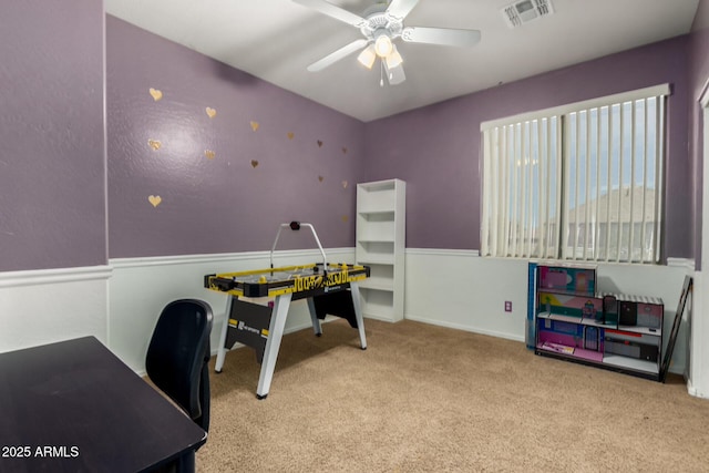 4123 S Wayne Pl, Chandler, AZ 85249 - rec room featuring carpet, ceiling fan, a desk, and baseboards