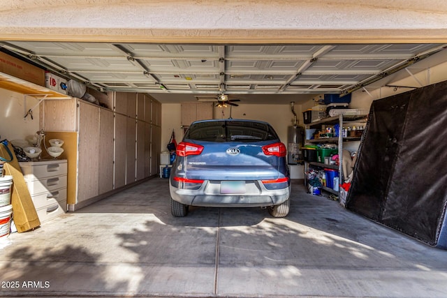 garage featuring water heater