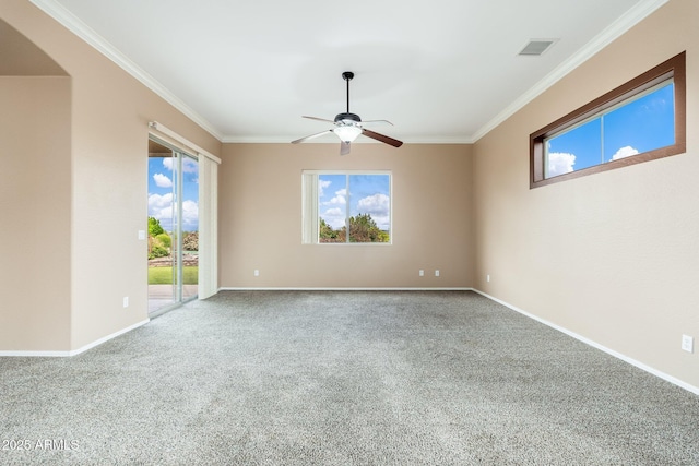 4253 N Yates Ave, Prescott Valley, AZ 86314 - unfurnished room with a ceiling fan, crown molding, healthy amount of natural light, and carpet
