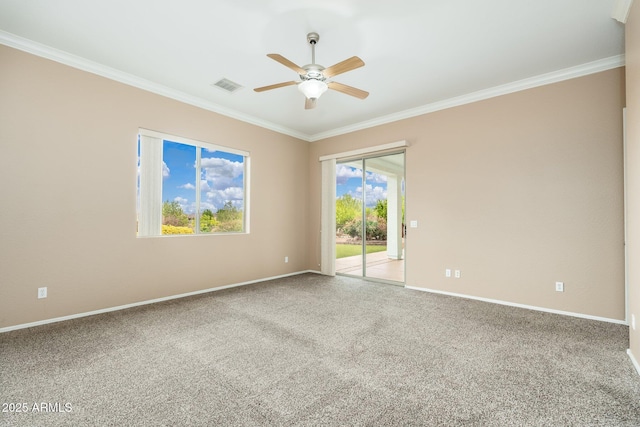 4253 N Yates Ave, Prescott Valley, AZ 86314 - empty room with ornamental molding, a ceiling fan, baseboards, and carpet flooring
