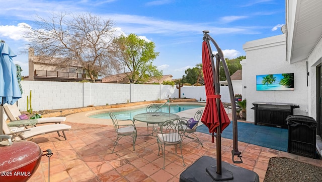 view of pool featuring a patio area, a fenced in pool, and a fenced backyard