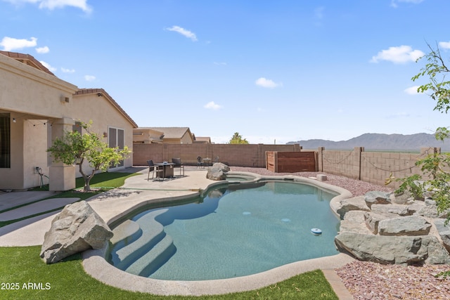 16404 S 18th Dr, Phoenix, AZ 85045 - view of pool with a patio, a fenced backyard, a mountain view, and a pool with connected hot tub