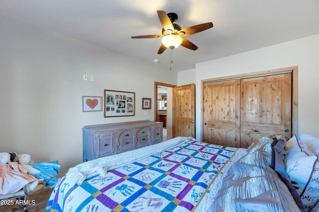 bedroom with a closet and ceiling fan