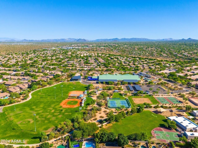 drone / aerial view with a mountain view and a residential view