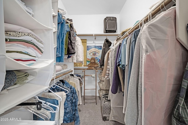 walk in closet featuring carpet