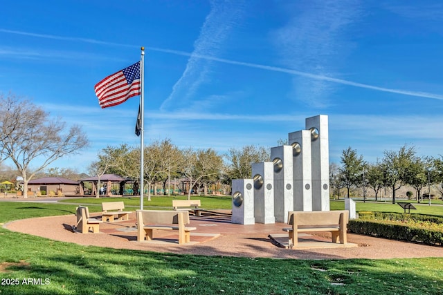 view of community featuring a gazebo and a yard