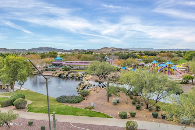 view of water feature with a mountain view