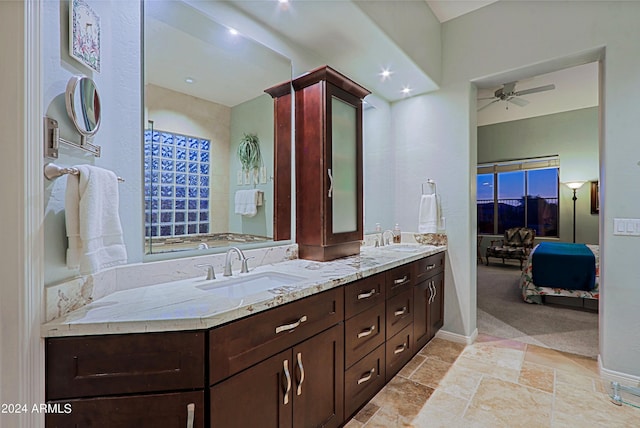 bathroom with vanity and ceiling fan