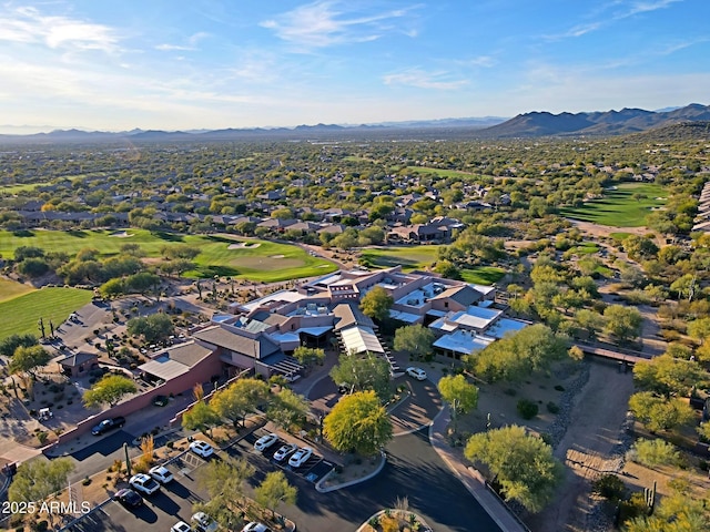 drone / aerial view featuring a mountain view