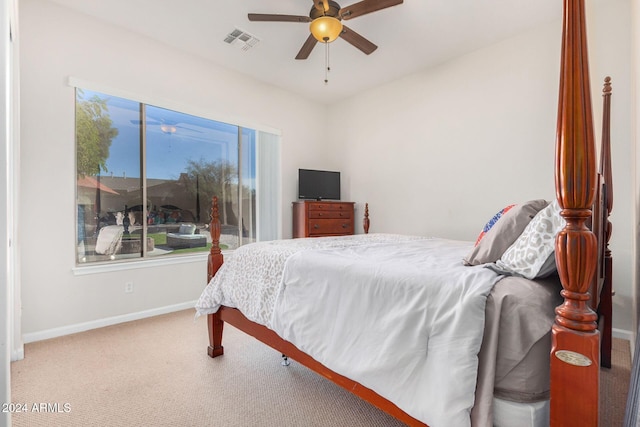 bedroom featuring carpet flooring and ceiling fan