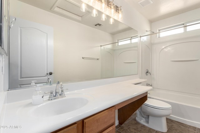 10055 E Isabella Ave, Mesa, AZ 85209 - bathroom with toilet, vanity,  shower combination, and tile patterned floors