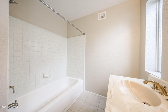 7439 E Ed Rice Ave, Mesa, AZ 85208 - bathroom featuring tile patterned floors, baseboards, shower / bath combination, and vanity