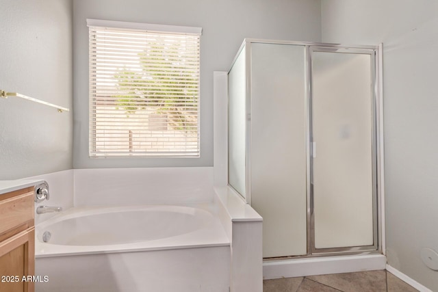 21373 N 94th Ave, Peoria, AZ 85382 - full bathroom featuring vanity, tile patterned floors, a stall shower, and a garden tub
