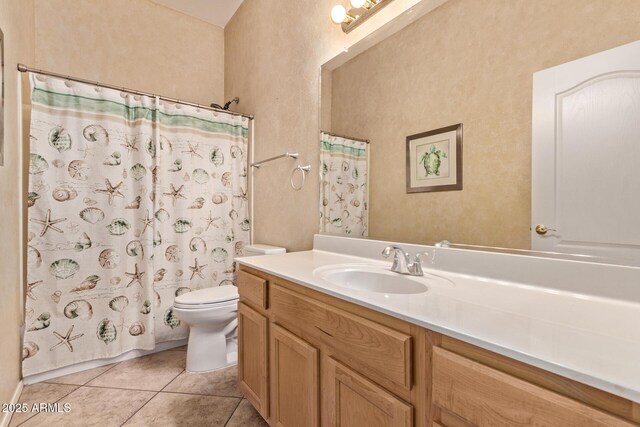 21373 N 94th Ave, Peoria, AZ 85382 - bathroom with tile patterned flooring, vanity, a textured wall, toilet, and shower / bath combo