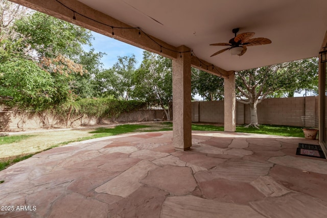 21373 N 94th Ave, Peoria, AZ 85382 - view of patio with a ceiling fan and a fenced backyard