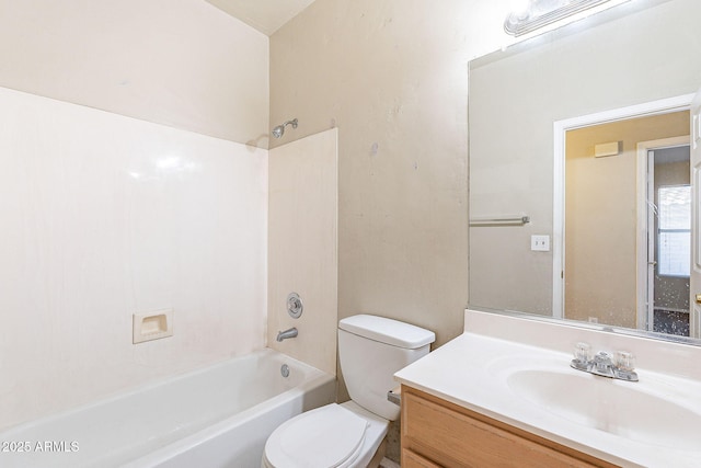 full bathroom featuring toilet, shower / tub combination, and vanity