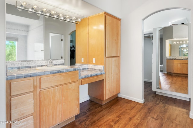 bathroom featuring wood finished floors, vanity, and baseboards