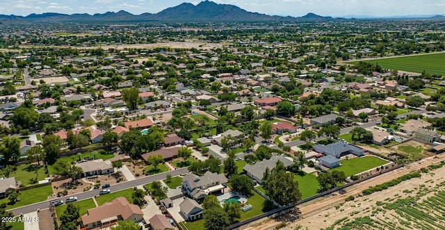 drone / aerial view with a residential view and a mountain view