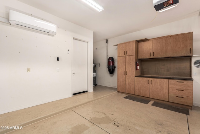 garage featuring a garage door opener and an AC wall unit