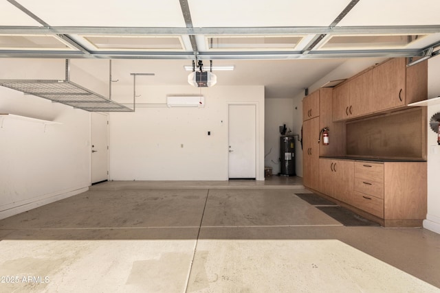 garage with a garage door opener and electric water heater