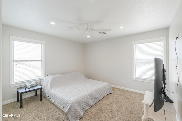 40232 W Marion May Ln, Maricopa, AZ 85138 - bedroom featuring baseboards, recessed lighting, light colored carpet, and ceiling fan