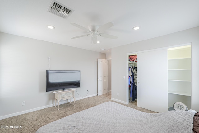 40232 W Marion May Ln, Maricopa, AZ 85138 - bedroom featuring carpet, recessed lighting, a walk in closet, baseboards, and ceiling fan