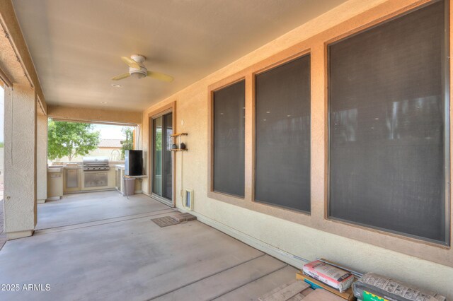 40232 W Marion May Ln, Maricopa, AZ 85138 - view of patio featuring ceiling fan, area for grilling, and grilling area