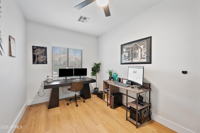 1748 E Cortez Dr, Gilbert, AZ 85234 - home office with visible vents, baseboards, ceiling fan, and wood finished floors