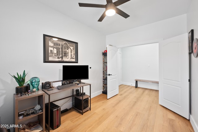 1748 E Cortez Dr, Gilbert, AZ 85234 - office with light wood-type flooring, baseboards, and ceiling fan