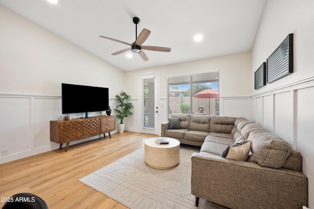 1748 E Cortez Dr, Gilbert, AZ 85234 - living area featuring ceiling fan, wainscoting, wood finished floors, and a decorative wall