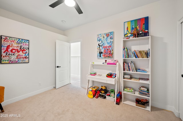 1748 E Cortez Dr, Gilbert, AZ 85234 - recreation room featuring a ceiling fan, baseboards, and carpet