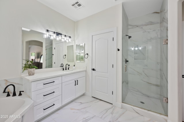 1748 E Cortez Dr, Gilbert, AZ 85234 - full bath featuring vanity, marble finish floor, and a marble finish shower